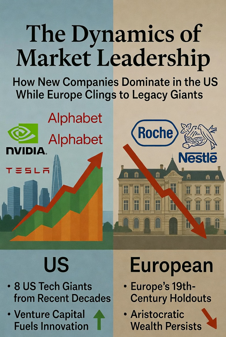 The Dynamics of Market Leadership: How New Companies Dominate in the US While Europe Clings to Legacy Giants