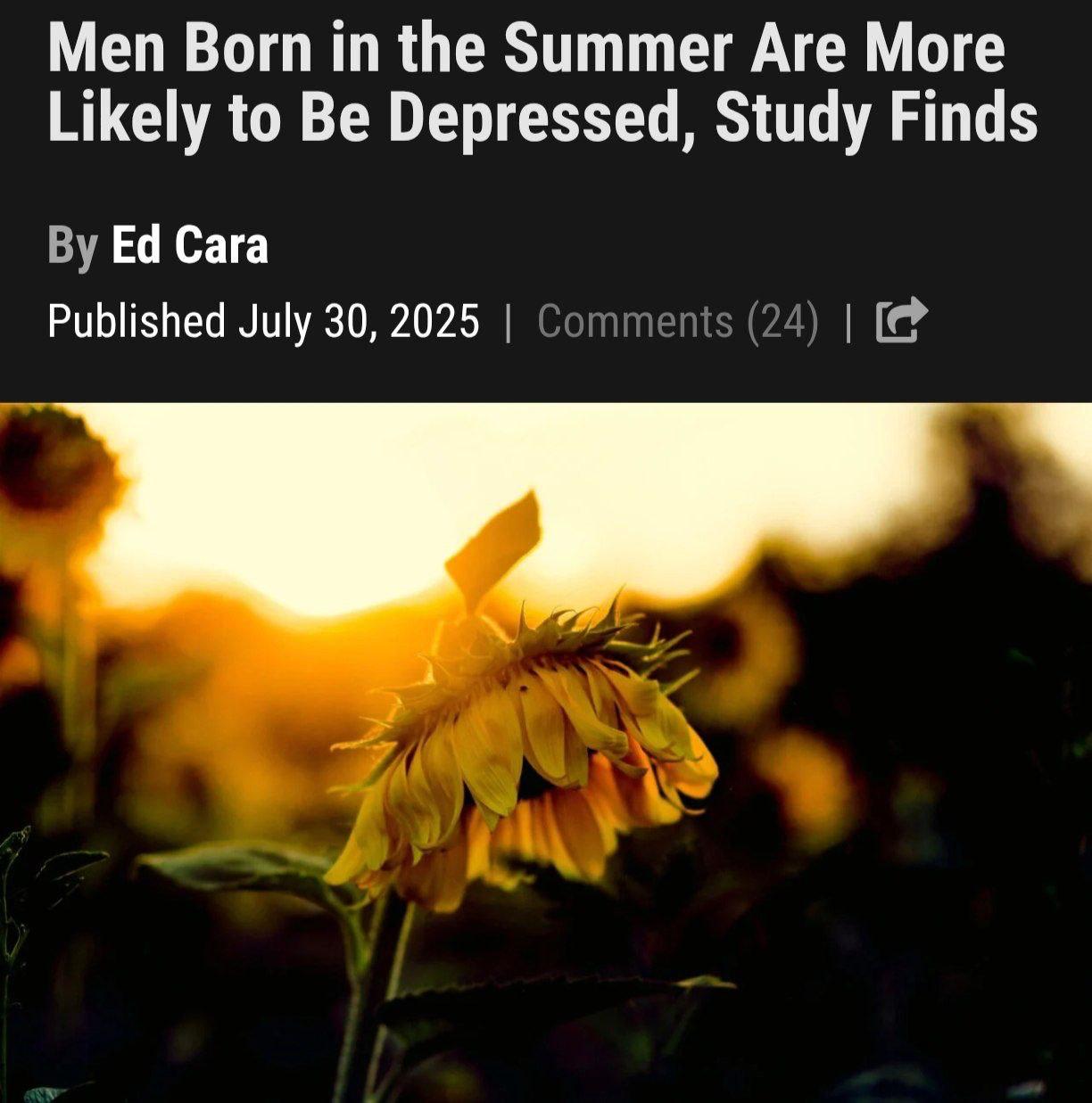 Men Born in Summer More Likely to Face Depression, Study Suggests