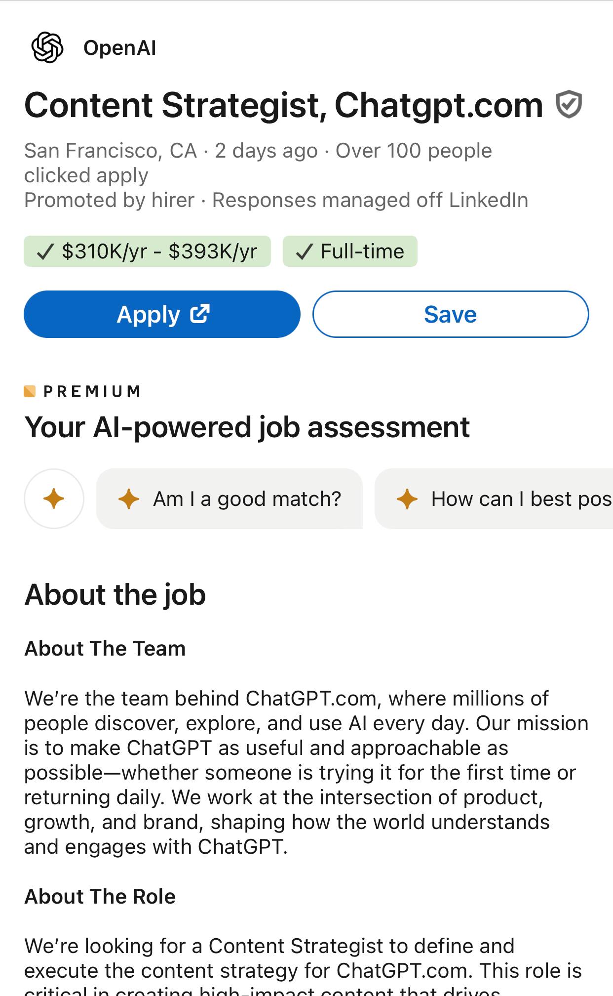 We Are So Back: ChatGPT Team Posts Job for Content Strategist with 6-10+ Years Experience