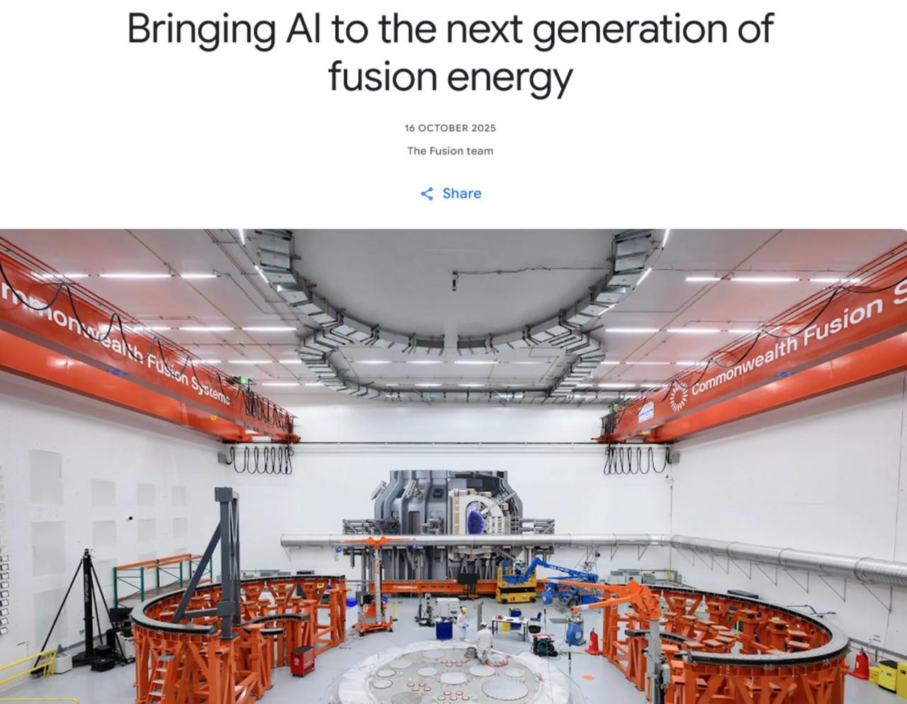 Google DeepMind and Commonwealth Fusion Systems Launch AI-Driven Nuclear Fusion Project