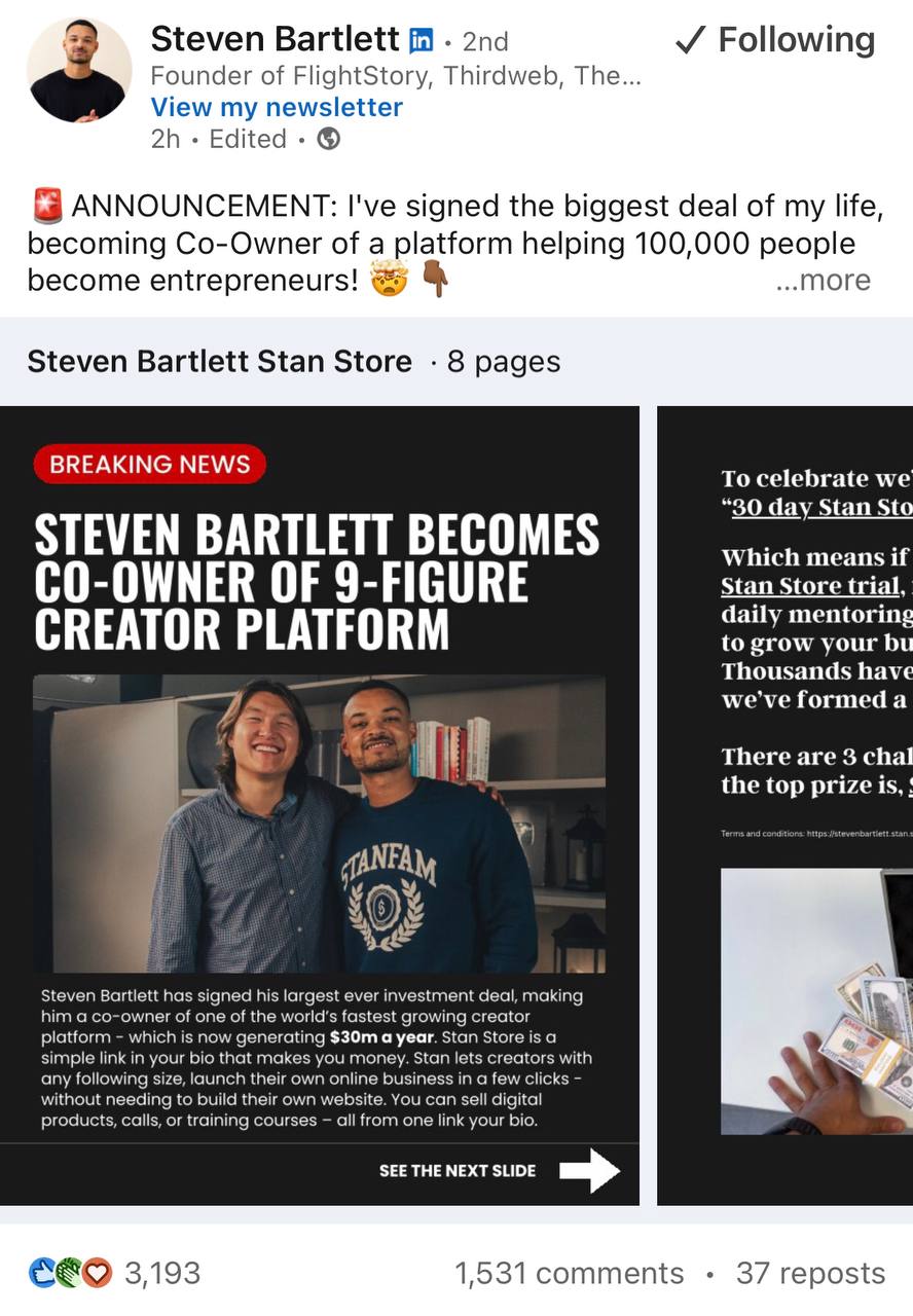 Stan Store Secures Major Investment from Steven Bartlett for a Double-Digit Stake: A Game-Changer for Creator-Focused Platforms