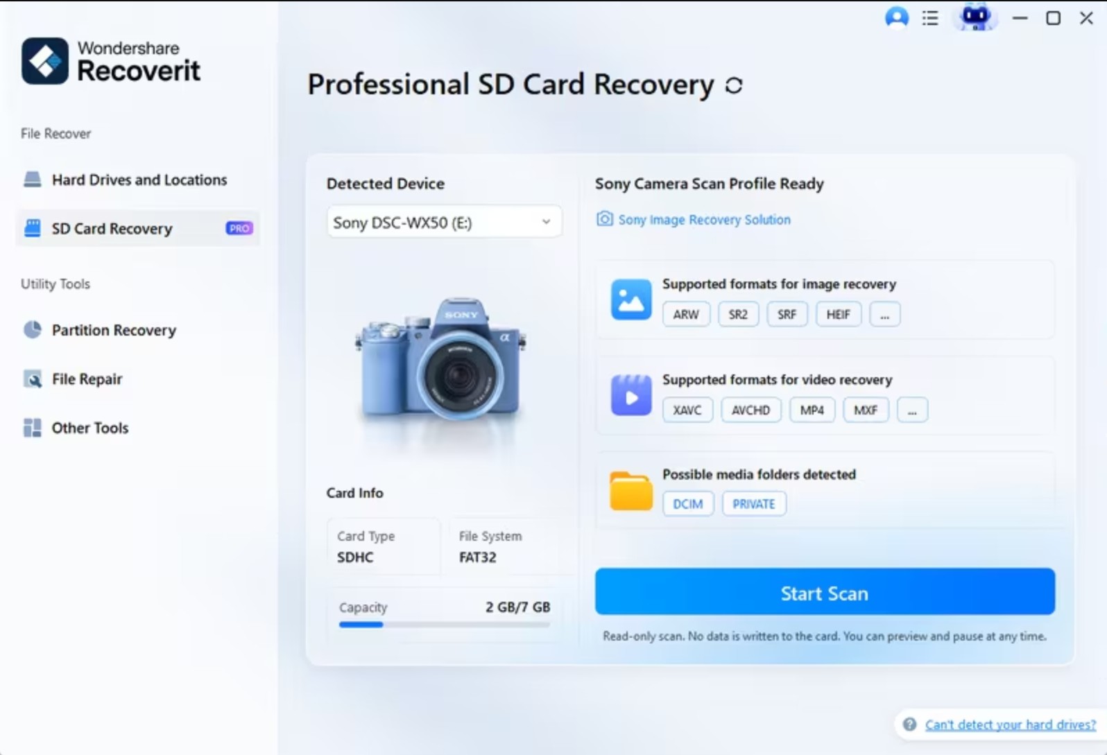 click the start scan option