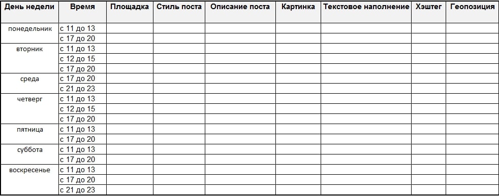 Контент-план для Инстаграм