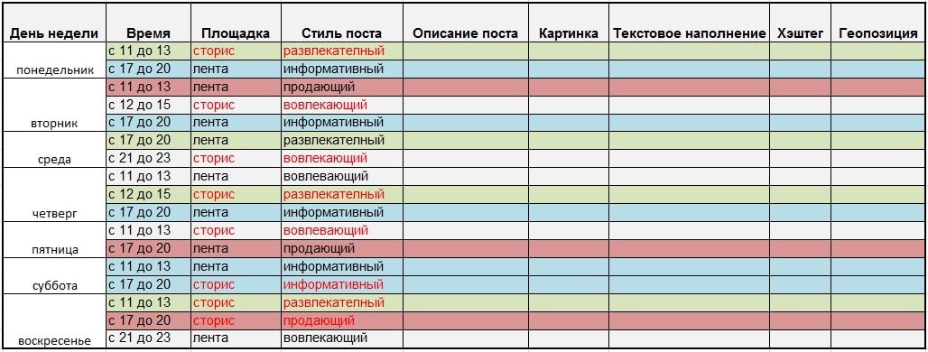 Контент-план для Инстаграм