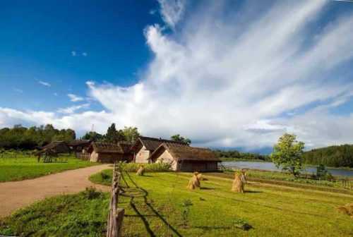 Пейзаж сельской местности с кенгуру, фермерское поле, деревня.