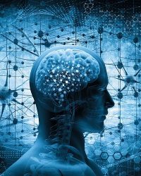 Фотография портрета человека с выразительным лицом, аксессуарами, фоном искусства.