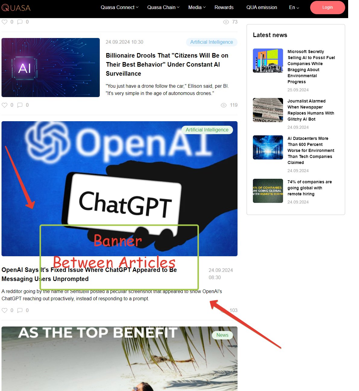 Banner Placement on QUASA: Current Prices and Formats