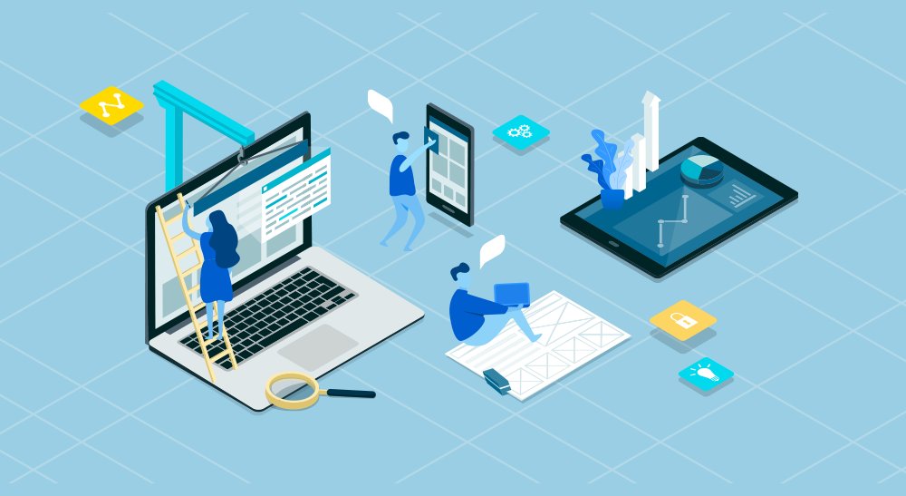 "Person using laptop with monitor displaying computer hardware components and PC screen."