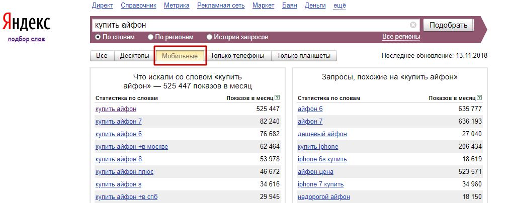 В Яндекс.Wordstat