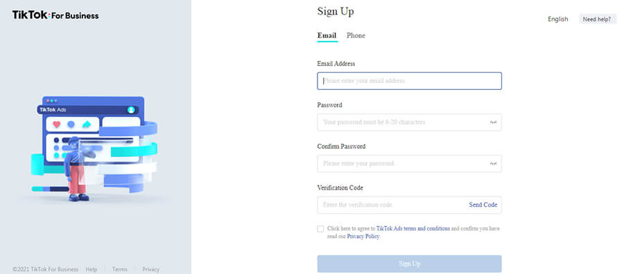 Регистрация в рекламном кабинете ТикТок