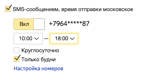 Настройка смс-уведомлений в Метрике