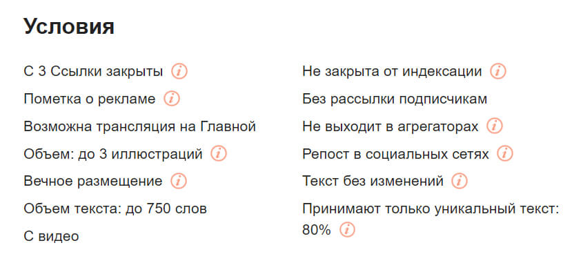 условия публикации для рекламодателей