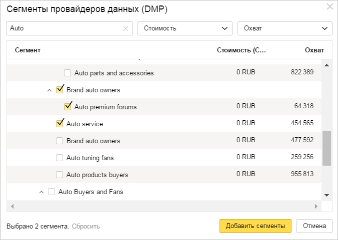 Сегменты ДМП