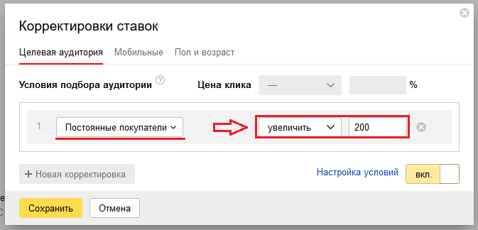 Настройка целевой аудитории