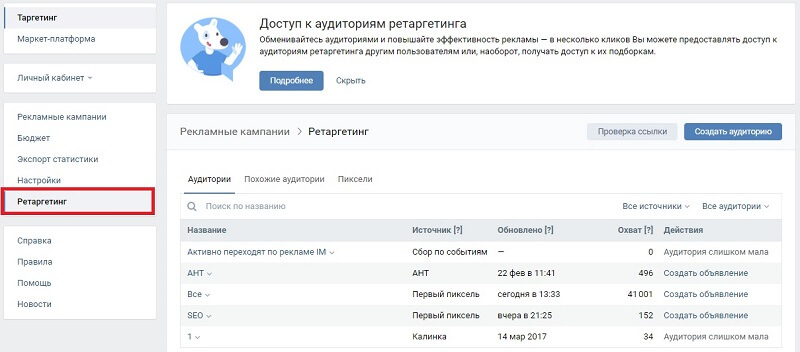 Как поделиться аудиторией ретаргетинга в ВК
