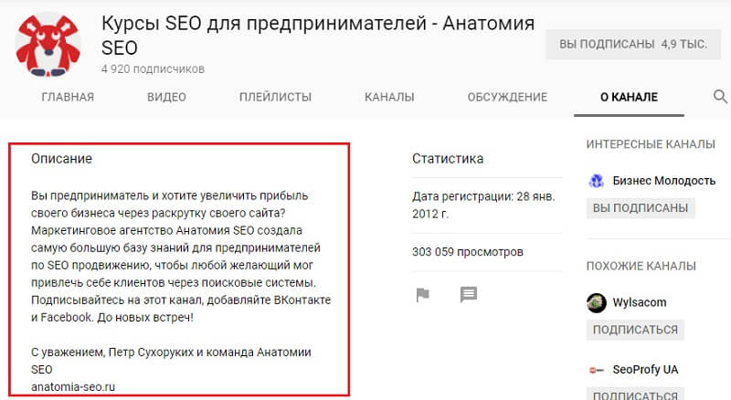 Описание канала на YouTube — пишем крутой текст для описания и разбираем примеры