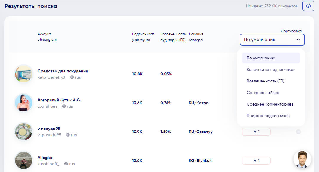 Фильтры для поиска блогеров