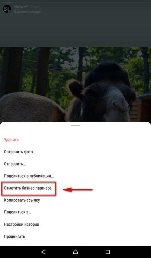 Отметить бизнес-партнера Инстаграм