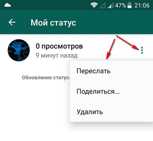 Как поделиться статусом Вотсап