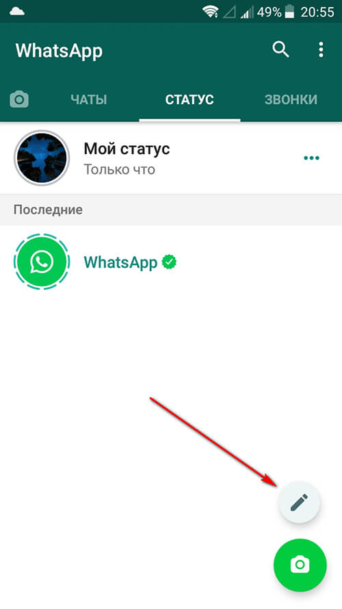 Как поставить текстовый статус Вотсап