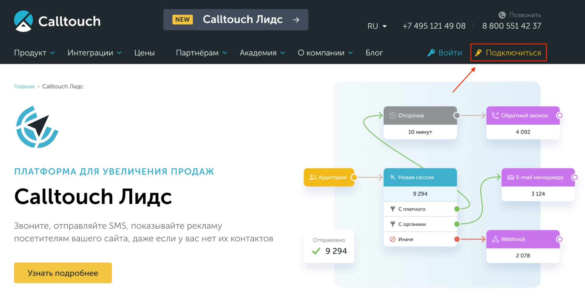 Регистрация в Calltouch Лидс