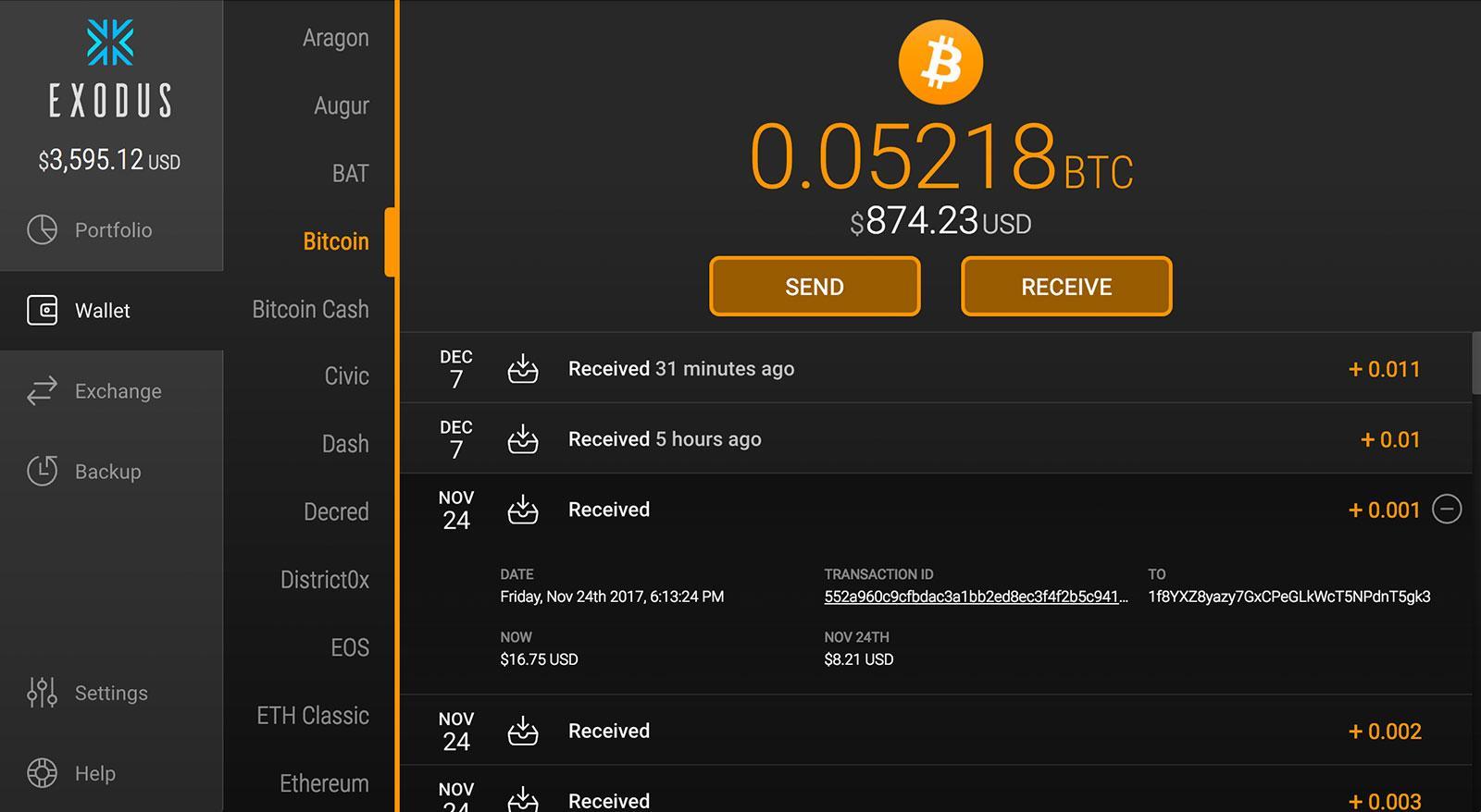 интерфейс десктопной версии криптокошелька