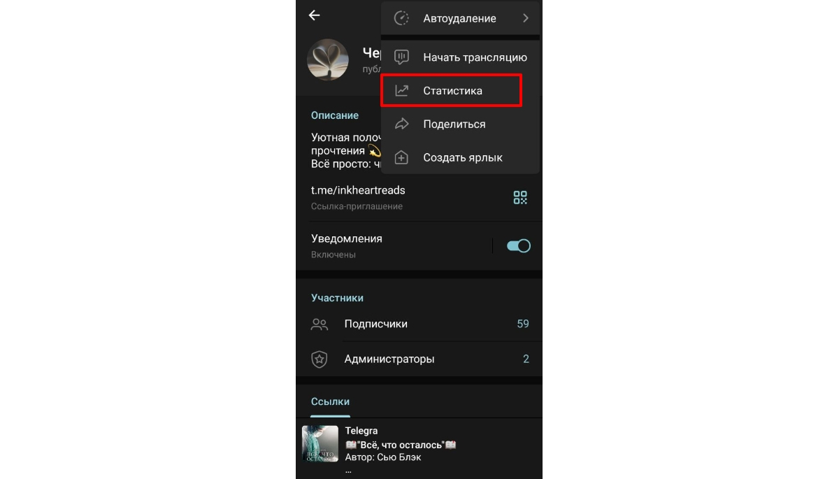 Раздел со статистикой в телеграмме