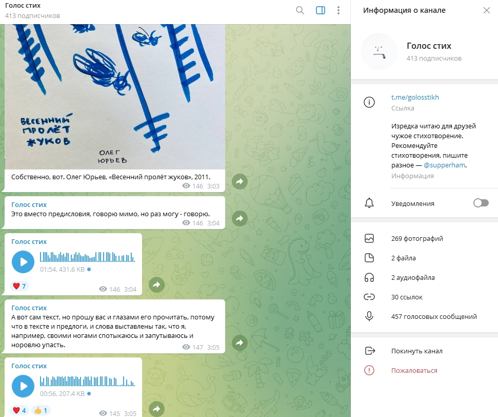 образец Голосовых сообщений в телеграмм канале