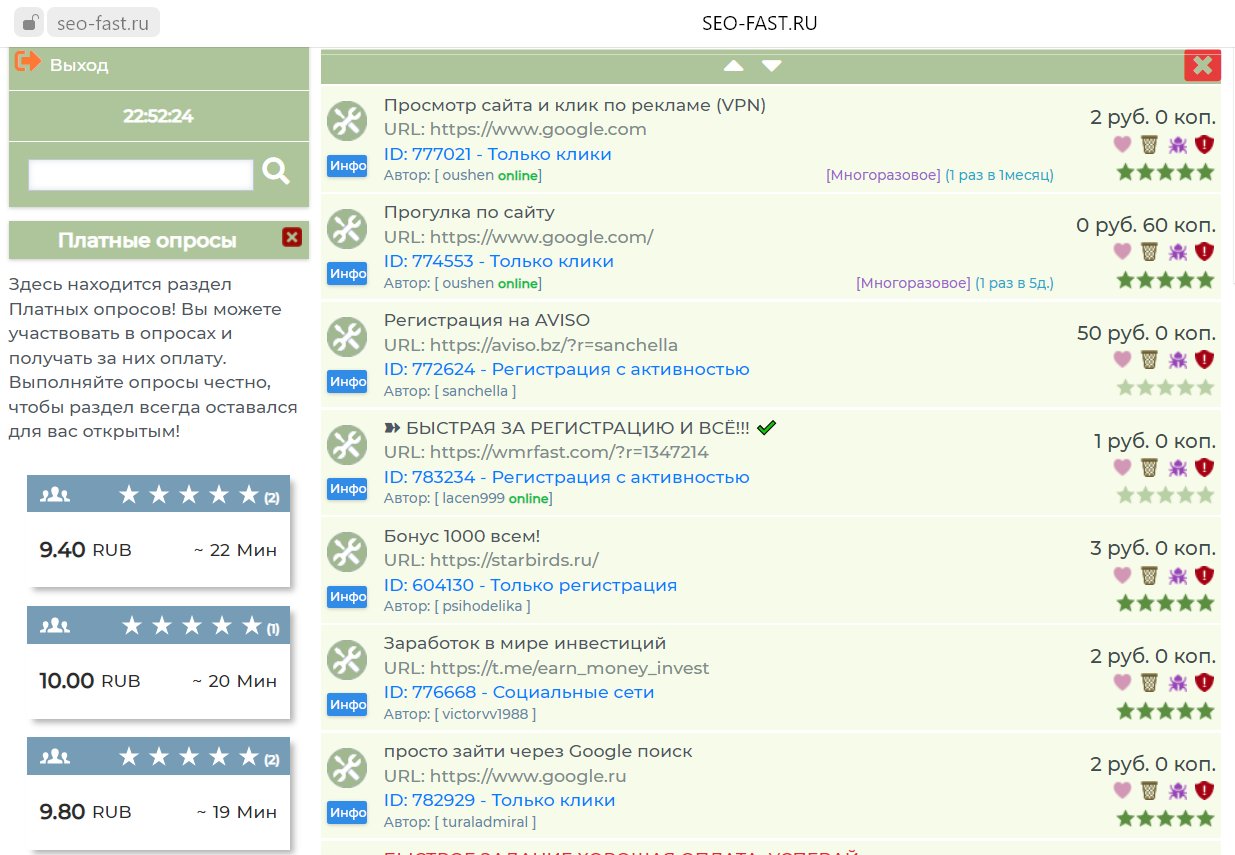 список заданий для заработка через телефон