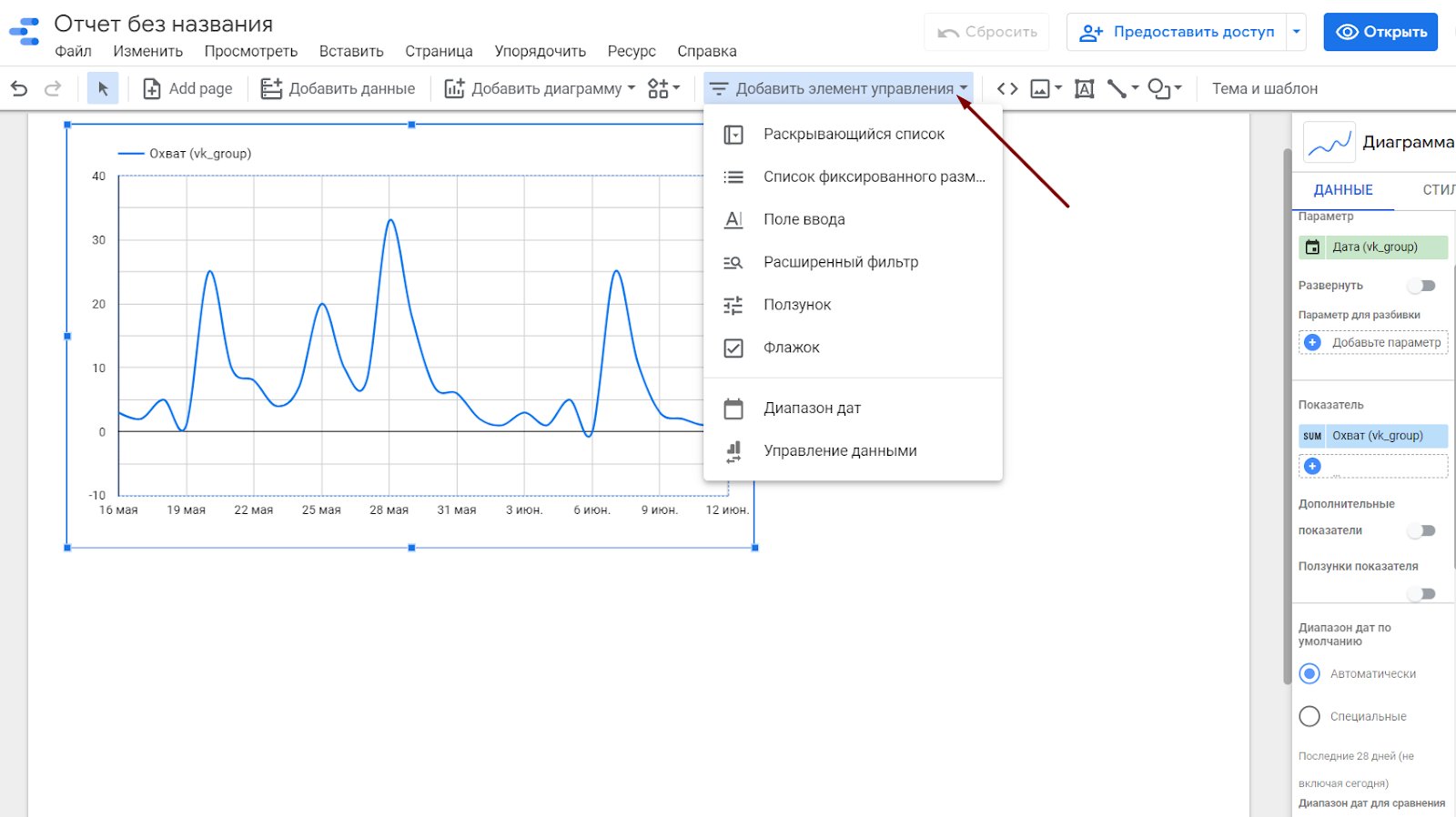 элементы управления дашбордом