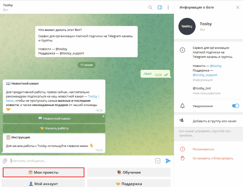 название проекта в боте для канала-телеграмм