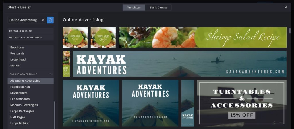 Выбор шаблона для онлайн-рекламы в Befunky