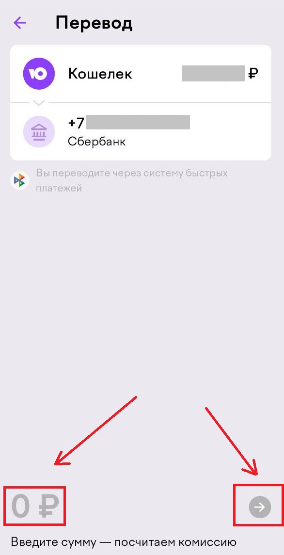 Указание суммы перевода через СБП