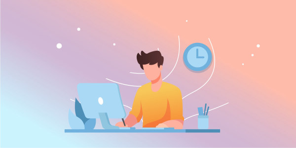 Человек сидит за компьютером, занимается графикой, на фоне видны электроника и ноутбук.