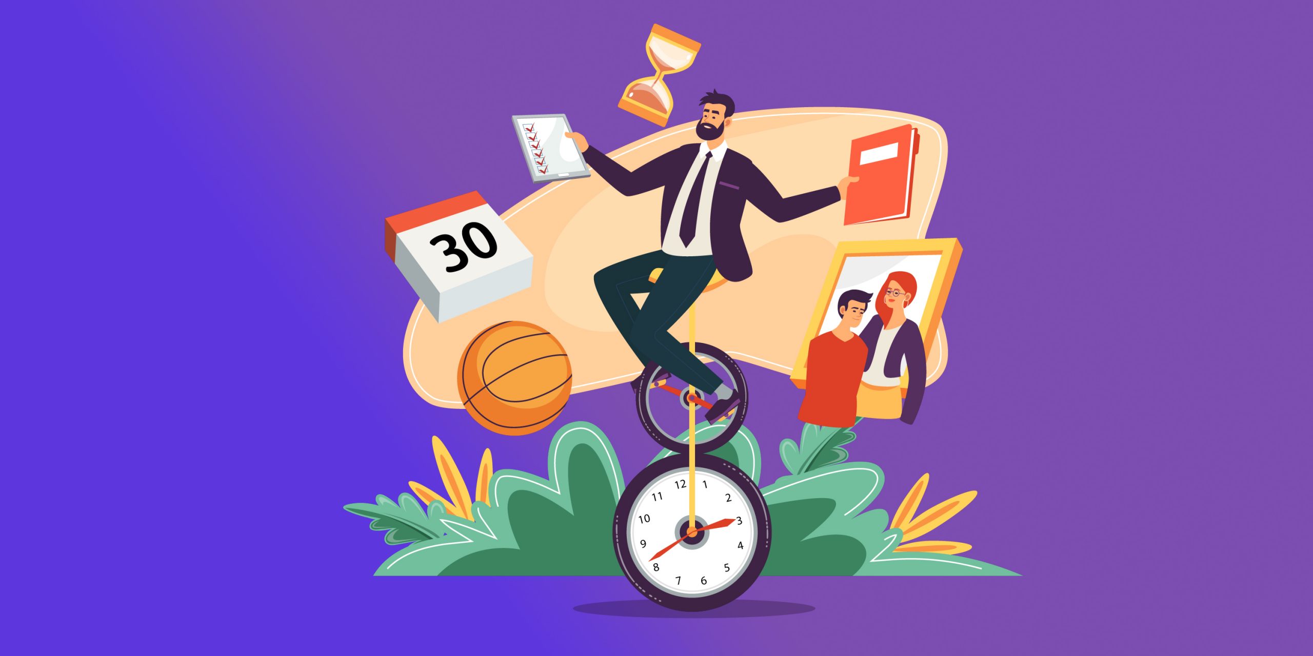 Человек с мячом для баскетбола перед механизмом с колесом, нарисованным на стене.