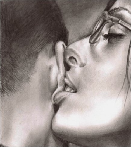 Женщина с романтическим рисунком: поцелуй, искусство, лицо, взрослая, женщина.