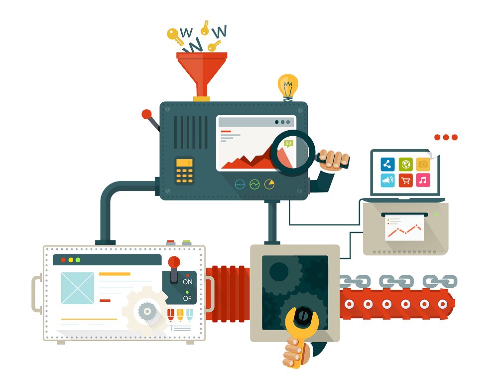 Железо для компьютера, монитор и бульдозер на одной картинке: электроника и машина.