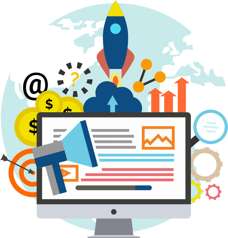 "Иллюстрация современной компьютерной графики, монитор и персонал на рабочем месте"