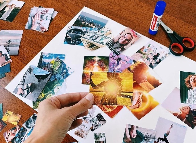 Изображение с искусством коллажа человека с ножницами и младенцем для рекламы.