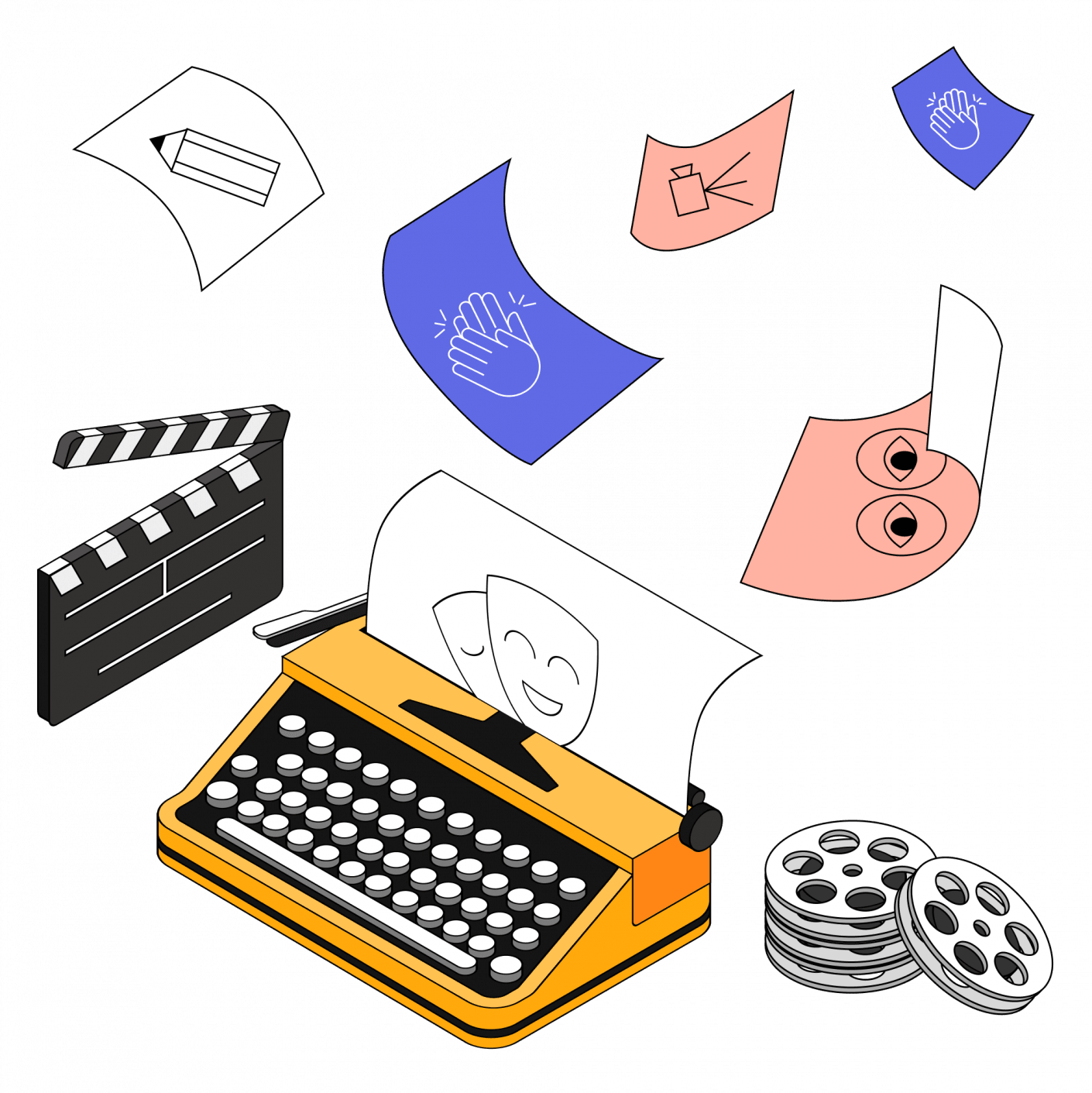 Человек держит шпильку и меру перед художественной доской для кино.