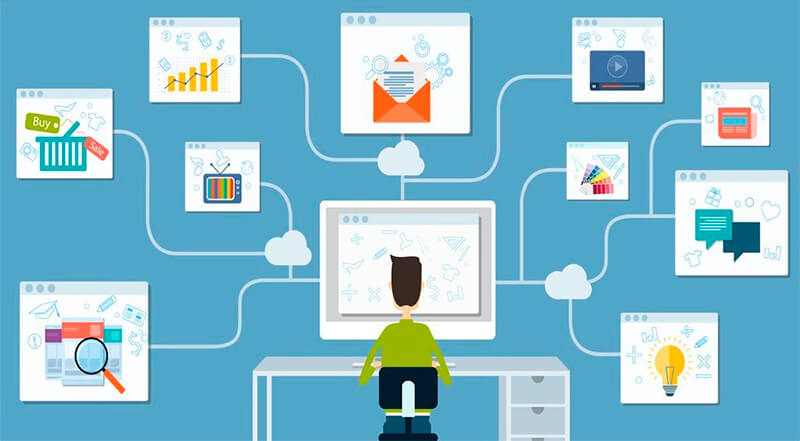 Сеть компьютеров, соединенных в интернет, иконка с мережами, технологии Интернета.