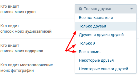 Как скрыть интересные страницы ВКонтакте и список групп
