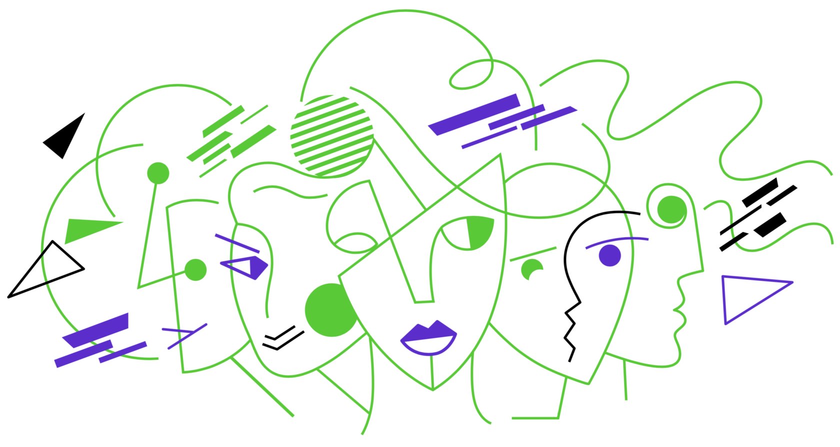 Иллюстрация лица с текстом в стиле артовой рисованной зарисовки и дудлов.