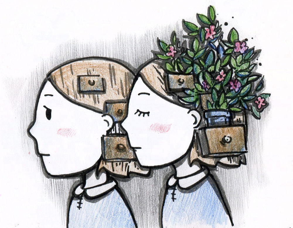 "Изображение человека в виде абстрактного рисунка лица и головы - искусство."