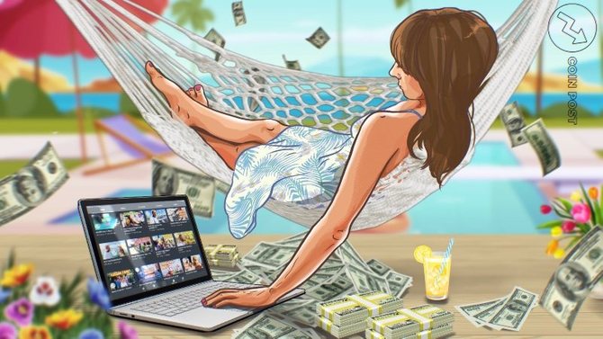 Мебель. Взрослая женщина с ноутбуком на фоне монитора и компьютера.