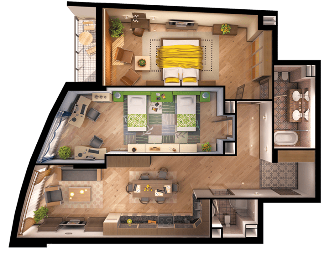 Интерьер, архитектура и план этажа здания - схема дизайна помещения.