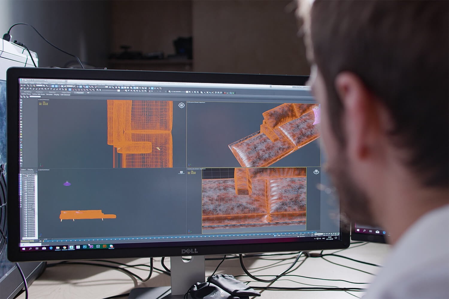 Диаграмма CAD с компьютерным оборудованием: монитор, экран, человек.