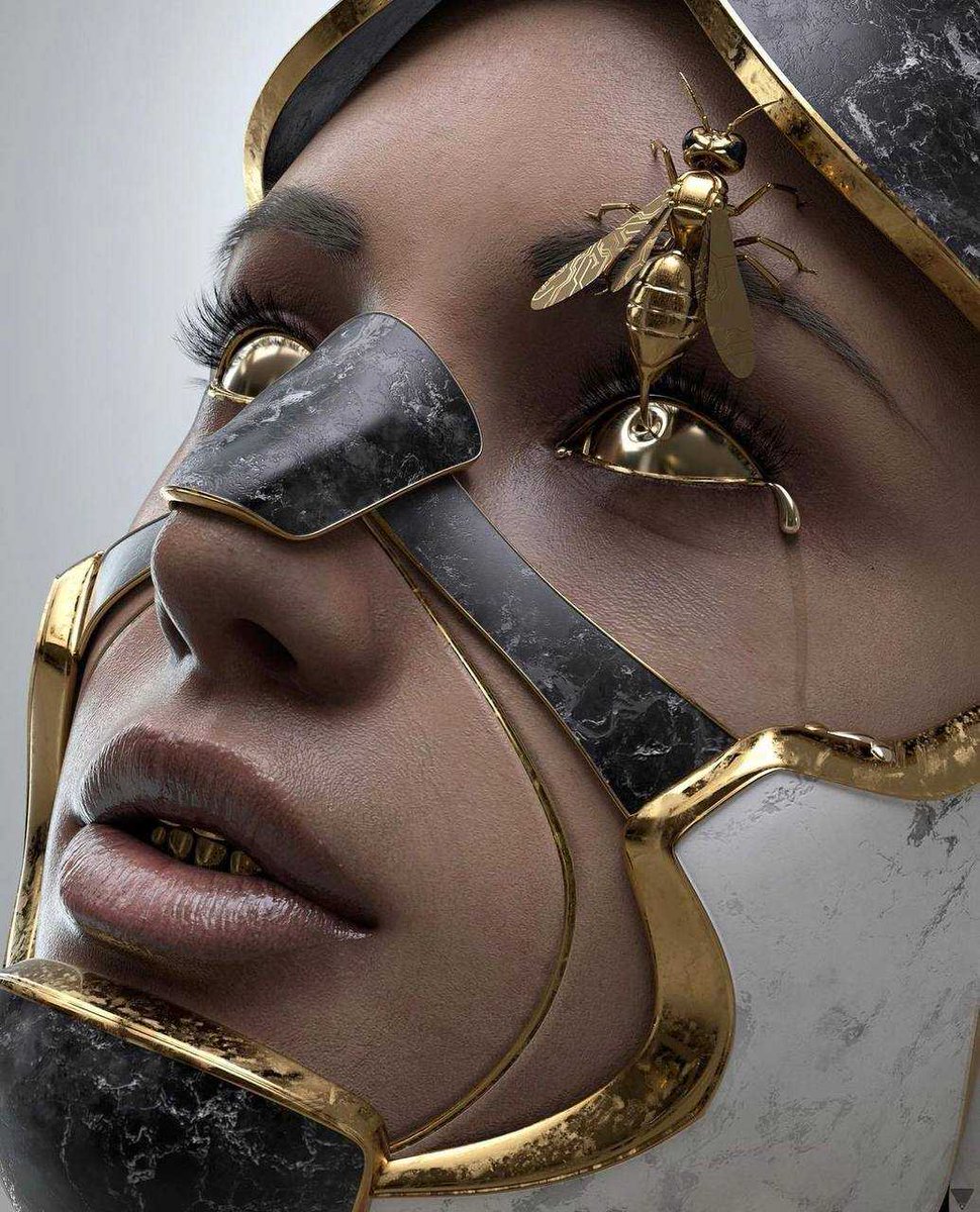 футуристичное лицо с золотой пчелой