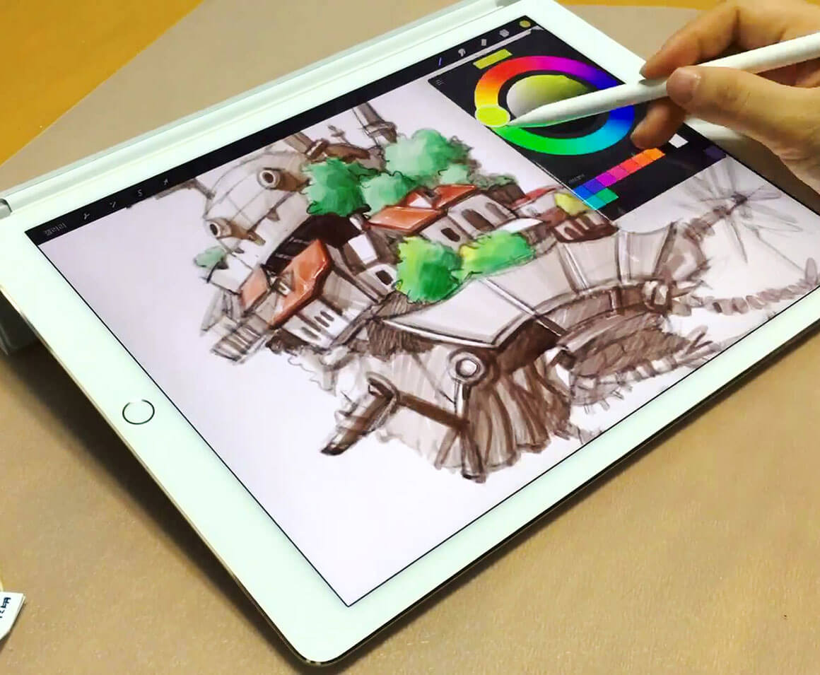 "Изображение современного искусства - компьютерное электронное рисование на планшете с монитором."