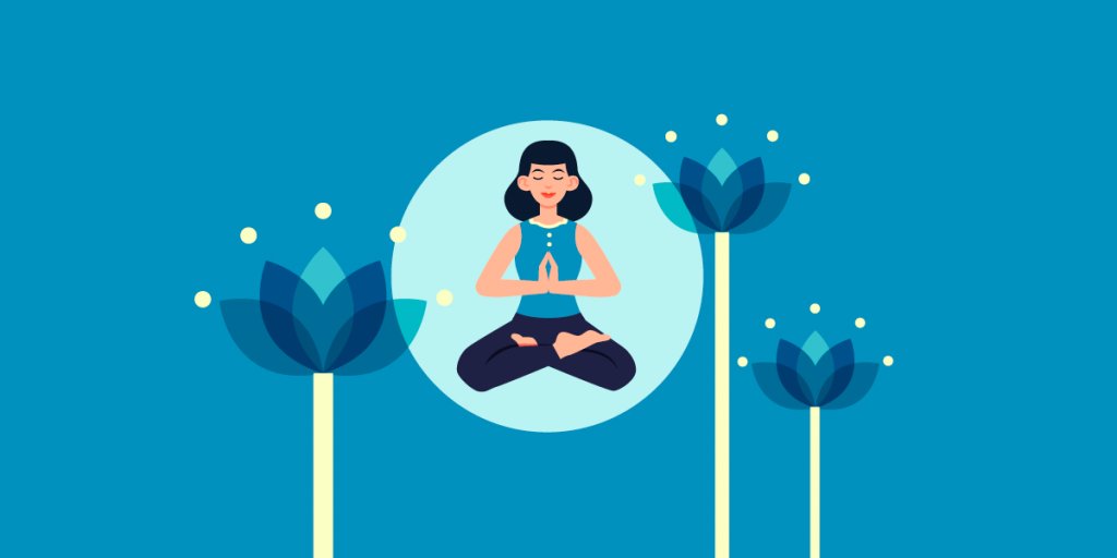 Человек в процессе йоги, упражнения на фоне спортивного зала.